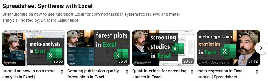 Excel tutorials on meta-analysis on YouTube